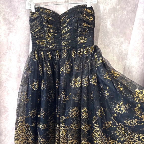 Jill Stuart Dresses & Skirts - Jill Stuart Sweetheart Strapless Black Gold Lace Cocktail Dress Women 6
